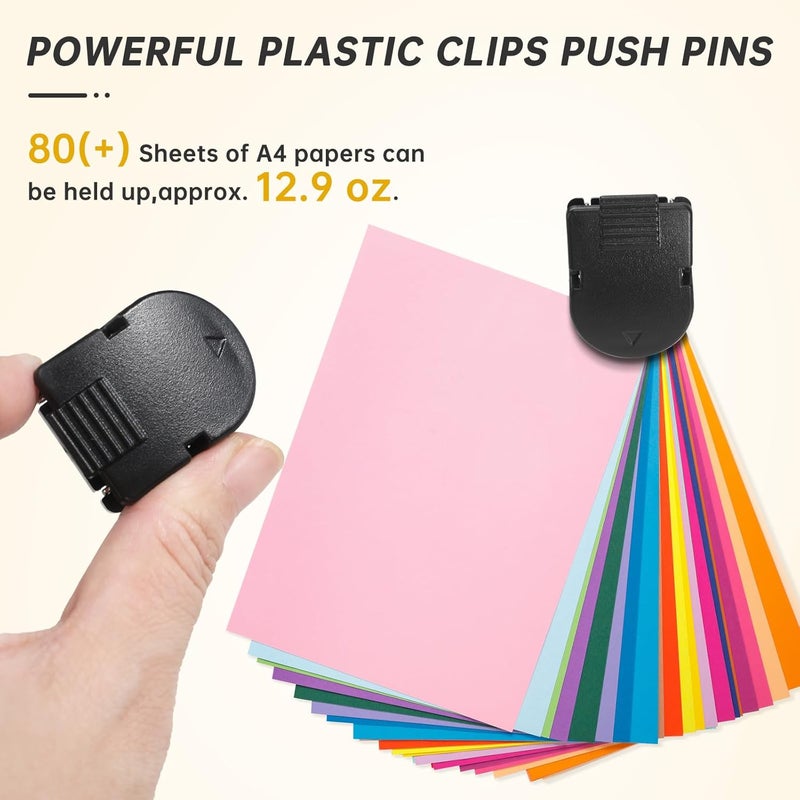 GOOLADA 60Pcs Black Cubicle Clips, Cubicle Hooks for Walls, Plastic Push Pins, Thumb Tacks for Cork Board,Cubical Accessories for Work for Bulletin Board, Fabric Wall, Classroom, School, Office - Image 3